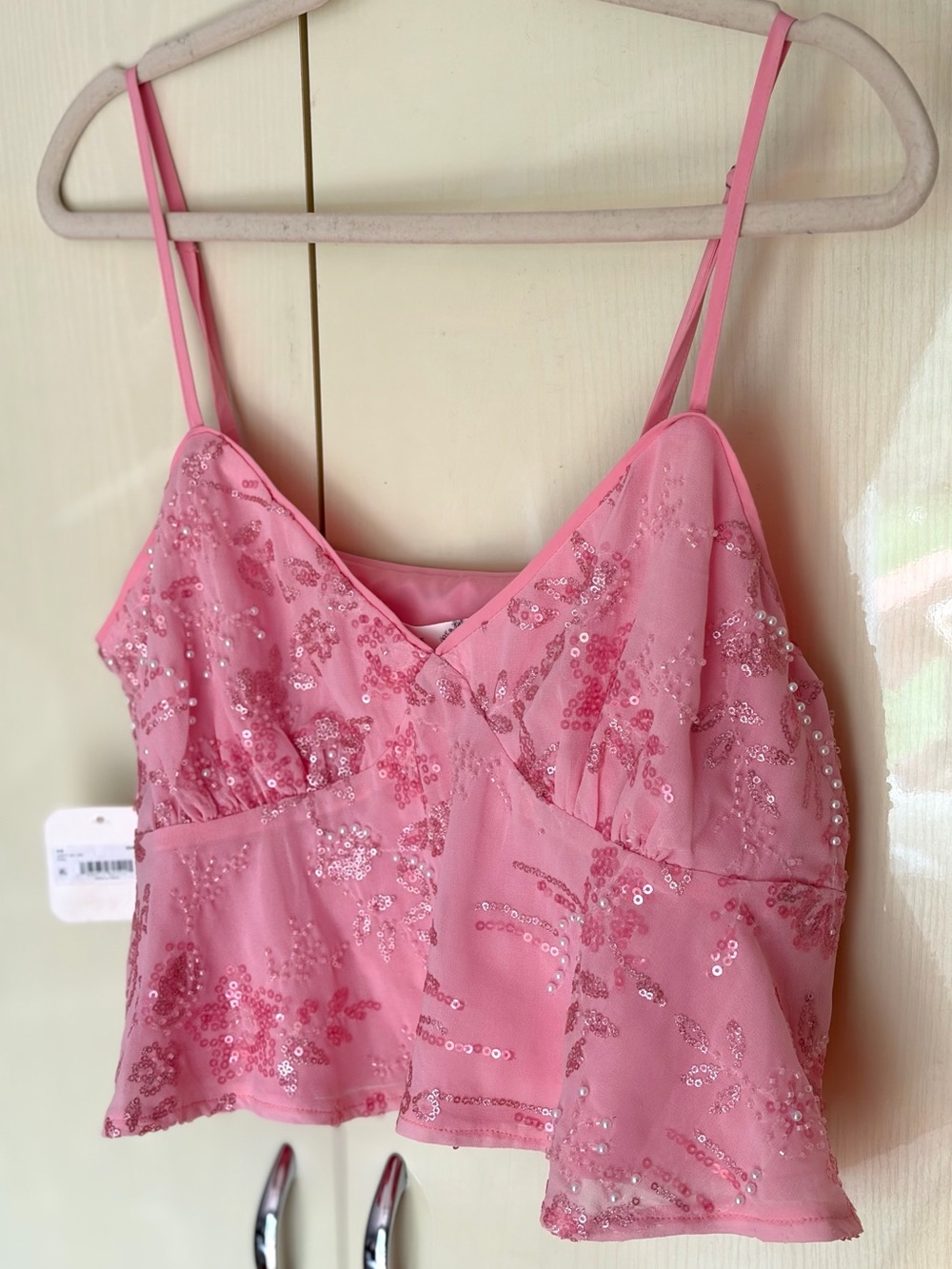 Altard State Pink Sequin & Pearl Cami Top